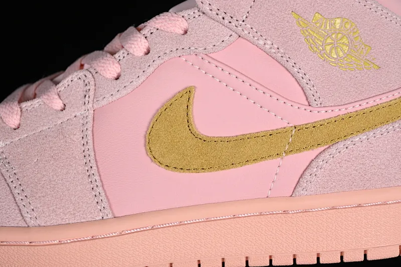 All categories Air Jordan Jordan series basketball shoes Air Jordan 1 Mid Air Jordan 1 Mid AJ1 Joe 1 coral gold dirty pink suede mid-top retro basketball shoes 852542-600